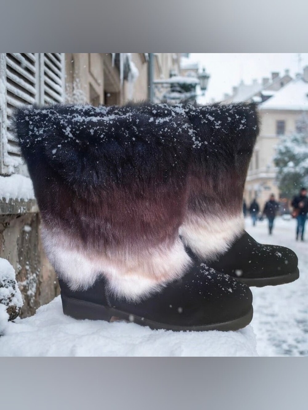 Women's New Bearpaw Snow Boots, Sz 12, Black And White Ombre', After Ski